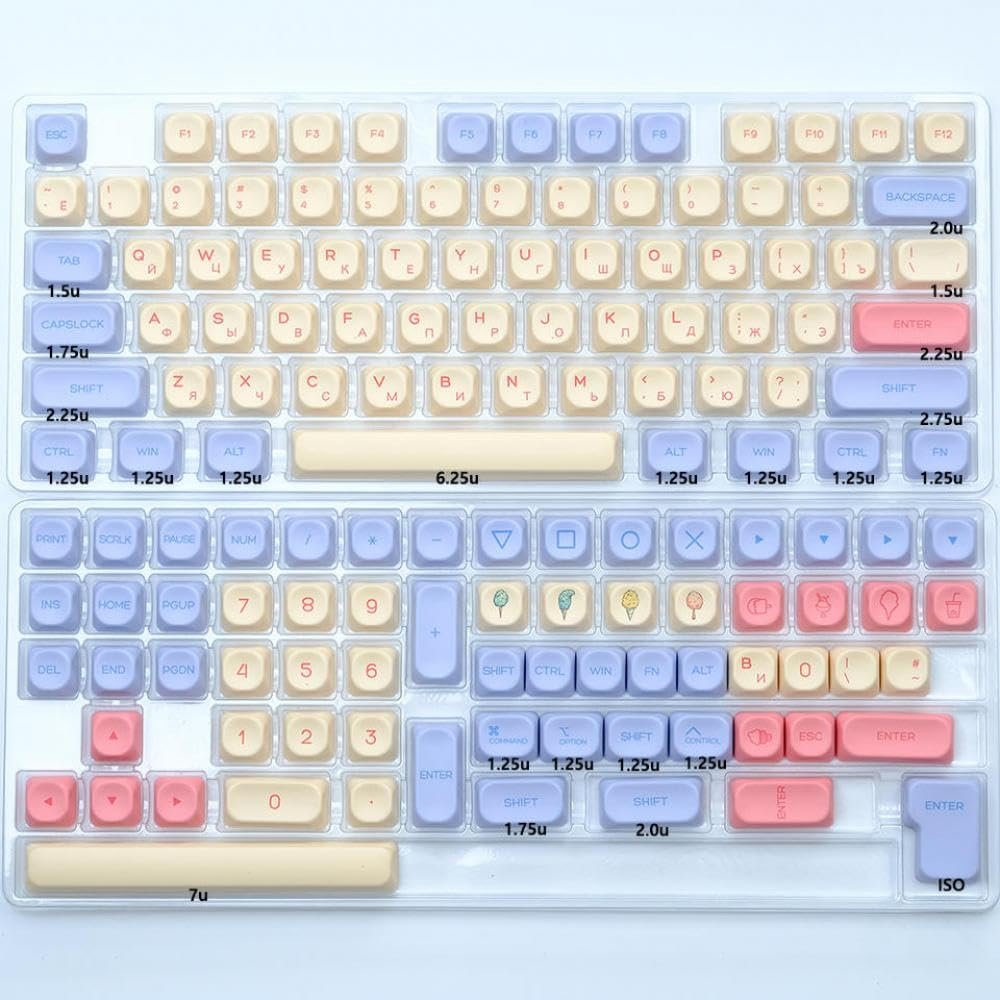 APOJHGF KOA Ocean Whale PBT Keycap Set 135 Mechanical Keyboards MOA Layout 7u ISO Suitable Compatible with Japanese Korean and Russian Layouts(Marshmallow-RU)