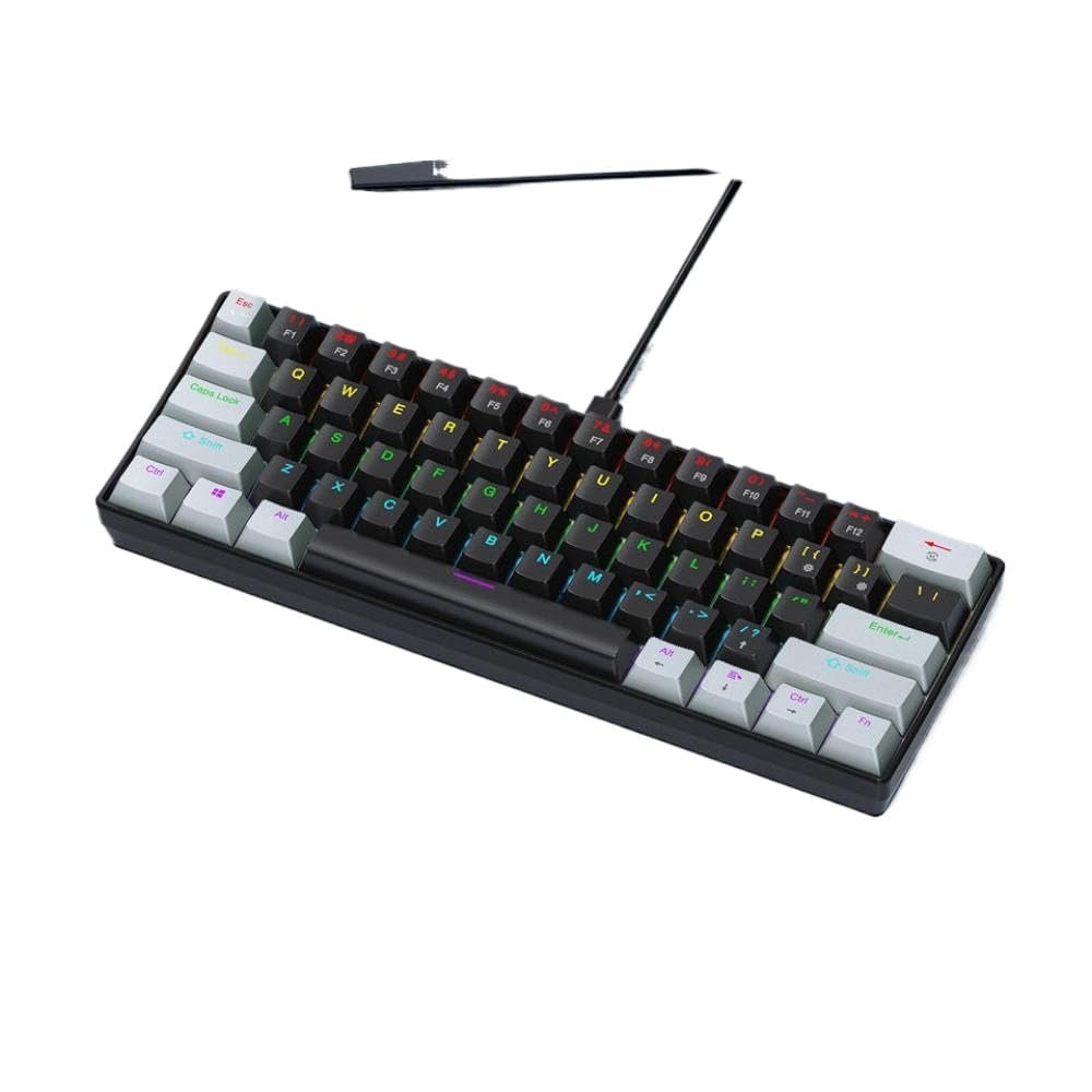 APOJHGF 60% Wired Mechanical Keyboard K61 61 RGB Backlit Black White Red Red Blue Switches Compatible with Multiple Devices(Black Grey)