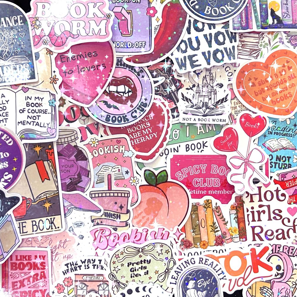 100 PCS Kindle Stickers,Holographic Romance Book Sticker for Adults,Kids Book Stickers Pack for Booktok Lovers Vinyl Decals Reading Gifts Laptop Ebook Readers IPAD Water Bottles Journal