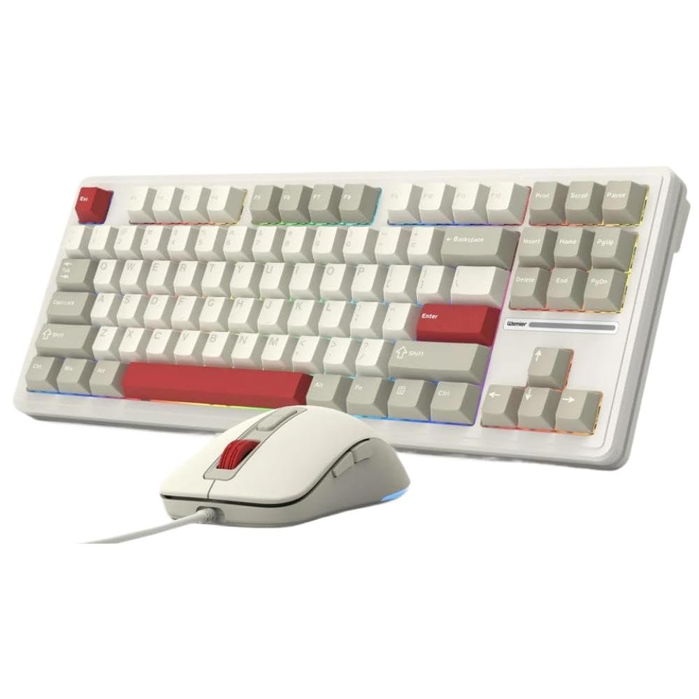 APOJHGF M87 Retro TKL Wired Keyboard and Mouse Combo 87 Hot Swappable RGB Backlit Mechanical Keyboard Compatible with PC Compatibility(FGMB)