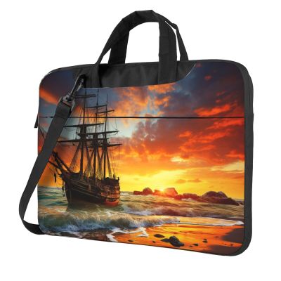 Laptop Sleeve Bag Shockproof Notebook Case Pirate Ship in The Sunset Computer Carrying Case with Shoulder Strap 15.6 inch