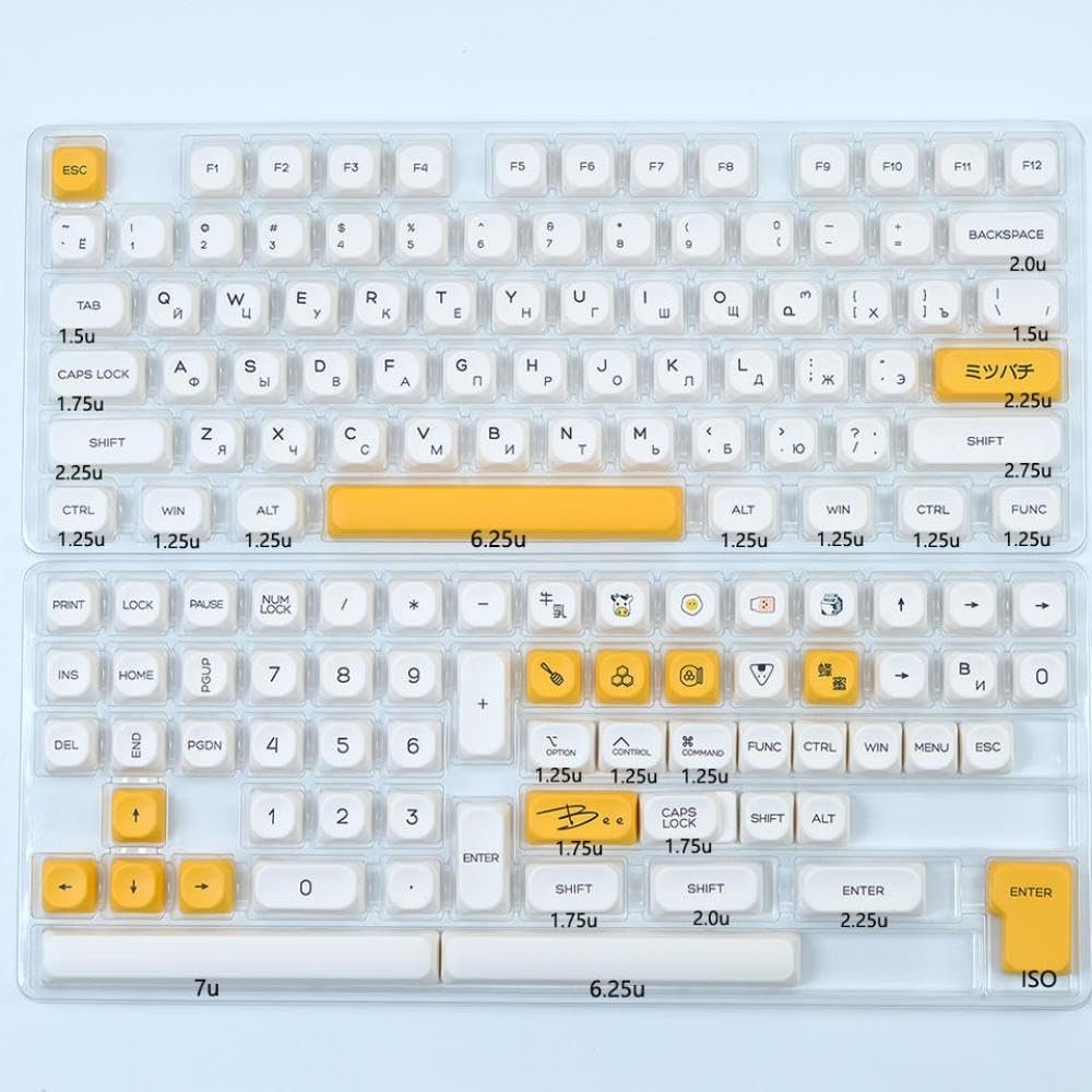 APOJHGF KOA Ocean Whale PBT Keycap Set 135 Mechanical Keyboards MOA Layout 7u ISO Suitable Compatible with Japanese Korean and Russian Layouts(Honey Milk-RU)