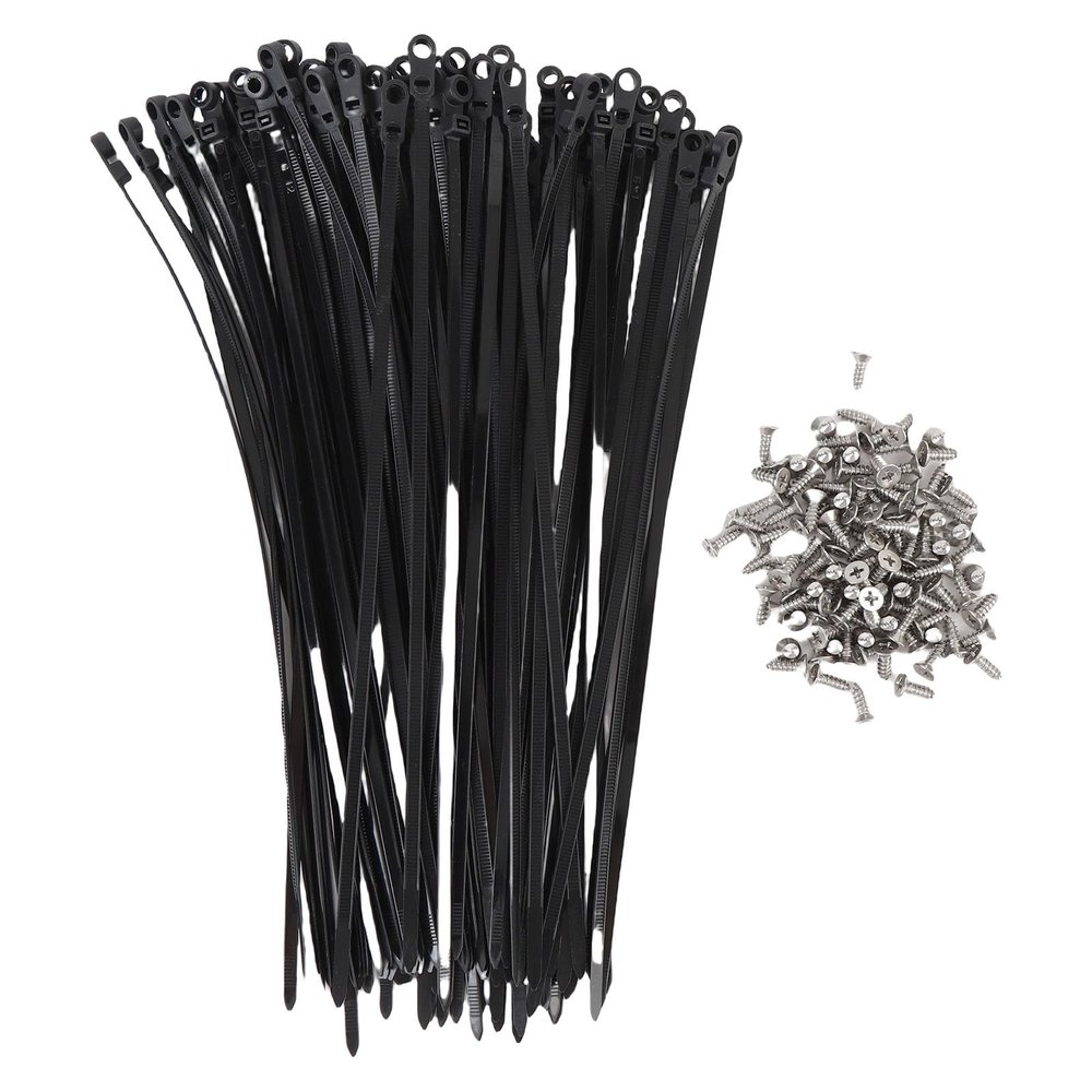 100 Set Plastic Black Cable Tie, Mountable Heads Screw Mount Cable Ties for Installations Organization Home Storage