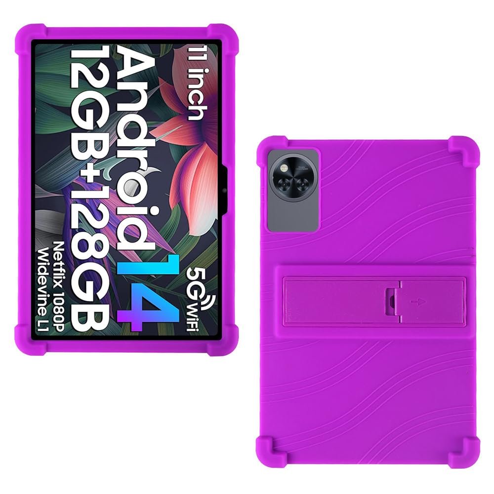 AKNICI Case for DOOGEE U11/ DOOGEE U11 Pro/HOTWAV Pad 11 Tablet 11 Inch, Soft Silicone Protective Cover with Adjustable Kickstand, Purple