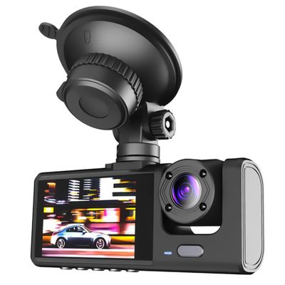 KALLORY Lens Dash Cam Recording for Front Inside and Rear Views Night Recording -Button Locking for Car Safety and Security