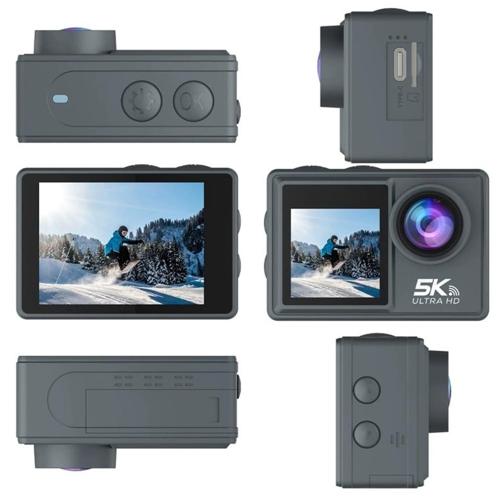 WACLA Action Camera 5K 60FPS 480MP, WiFi Adjustable Wide Angle Dual Screen Camera, 170Ultra Wide-Angle and Six-Axis Anti-Shake, for Cycling,M40TR