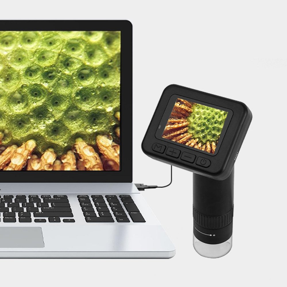 1000X Digital Microscope, 32MP 2 Inch Screen USB Connect to PC Handheld Microscope with 8 Adjustable LEDs, for Jewelry, Plants with 32GB Memory Card Support