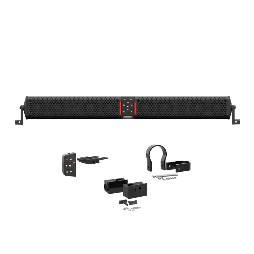 Wet Sounds STEALTH-XT-12-B Stealth XT 12 Speaker All-in-One Amplified Bluetooth Soundbar with Remote  Black with Slider Brackets and 1.75" Round Clamps