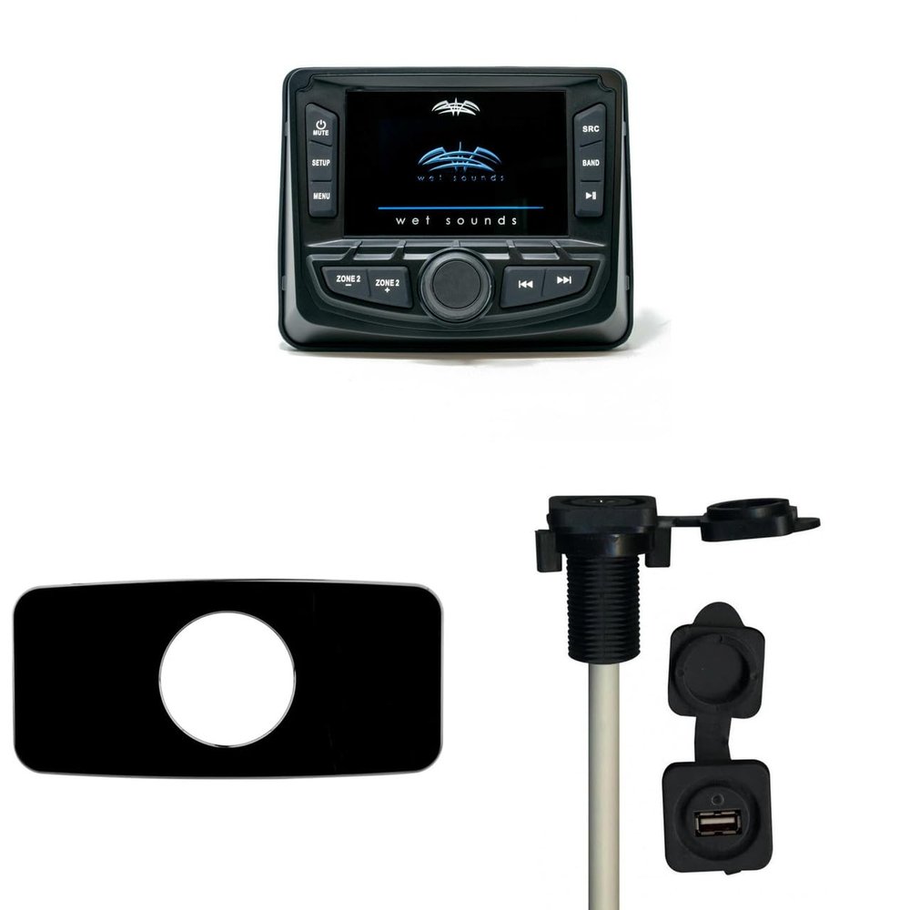 Wet Sounds WS-MC-2 with Marine SEADASH3B Universal Marine 3" Radio Dash Kit - Black, and SMRAUXUSB3 USB/Aux