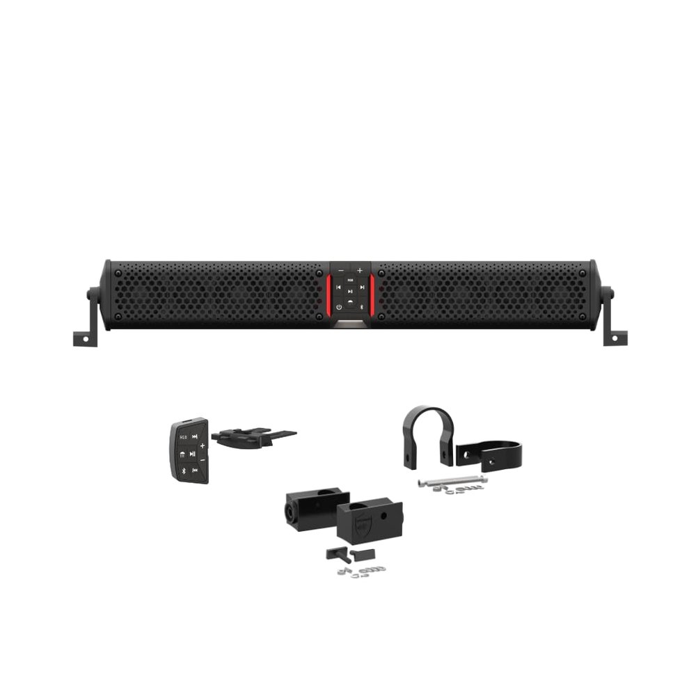 Wet Sounds STEALTH-XT-8-B Stealth XT 8 Speaker All-in-One Amplified Bluetooth Soundbar with Remote Black with Slider Brackets and 1.50" Round Clamps