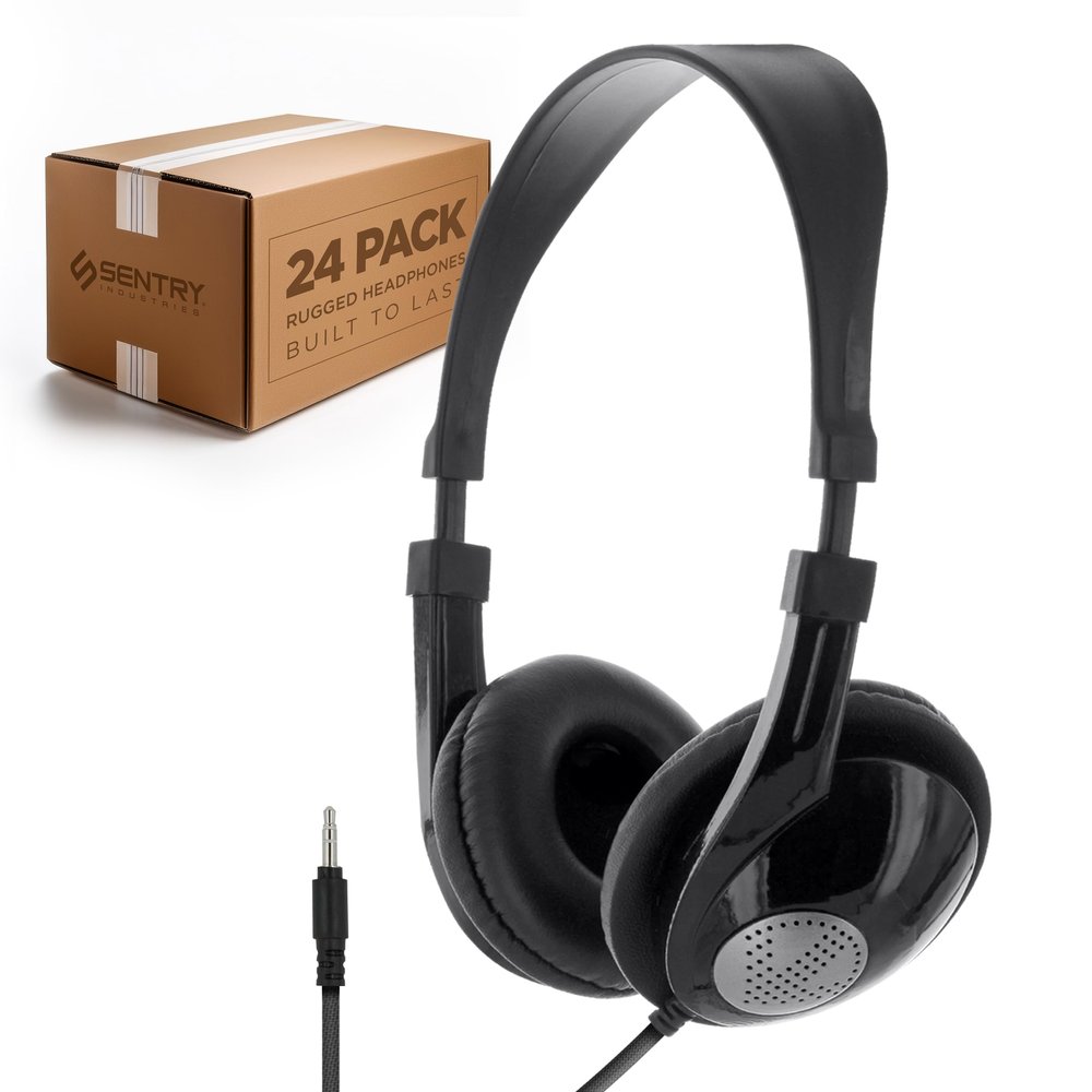 SENTRY Bulk Rugged School Headphones, Durable for Kids, Students, Teachers, Classrooms, 3.5mm or USB-C Jack Options, Optional Boom Mic for Online Learning (24 Count - 3.5mm Inline Mic, 24, Count)