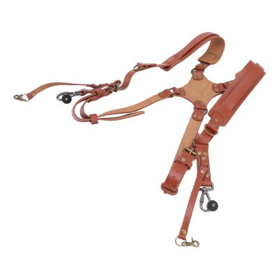 Acouto Leather Dual Shoulder Camera Strap Harness for Two Cameras - Stylish and Comfortable Design in Brown