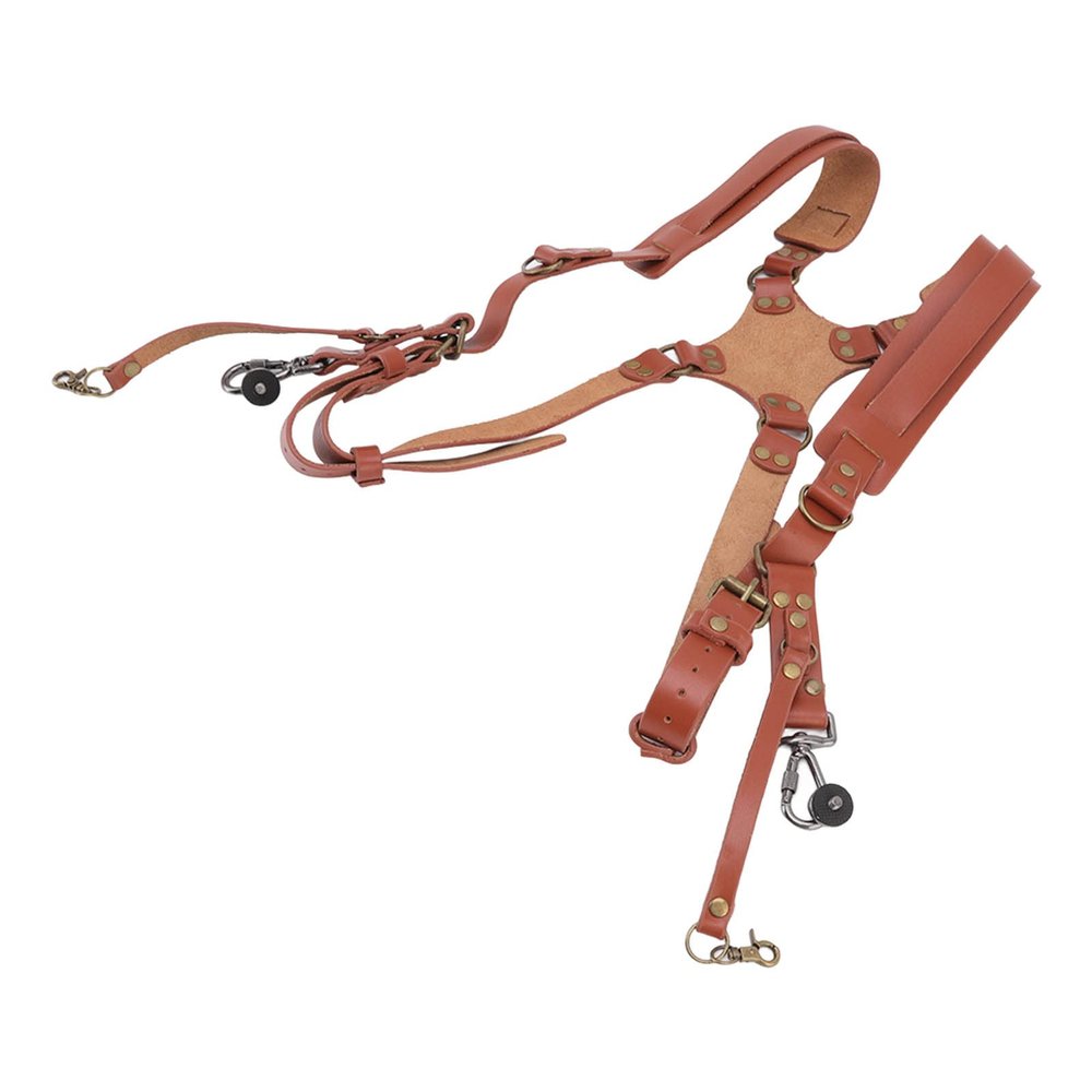 Acouto Leather Dual Shoulder Camera Strap Harness for Two Cameras - Stylish and Comfortable Design in Brown