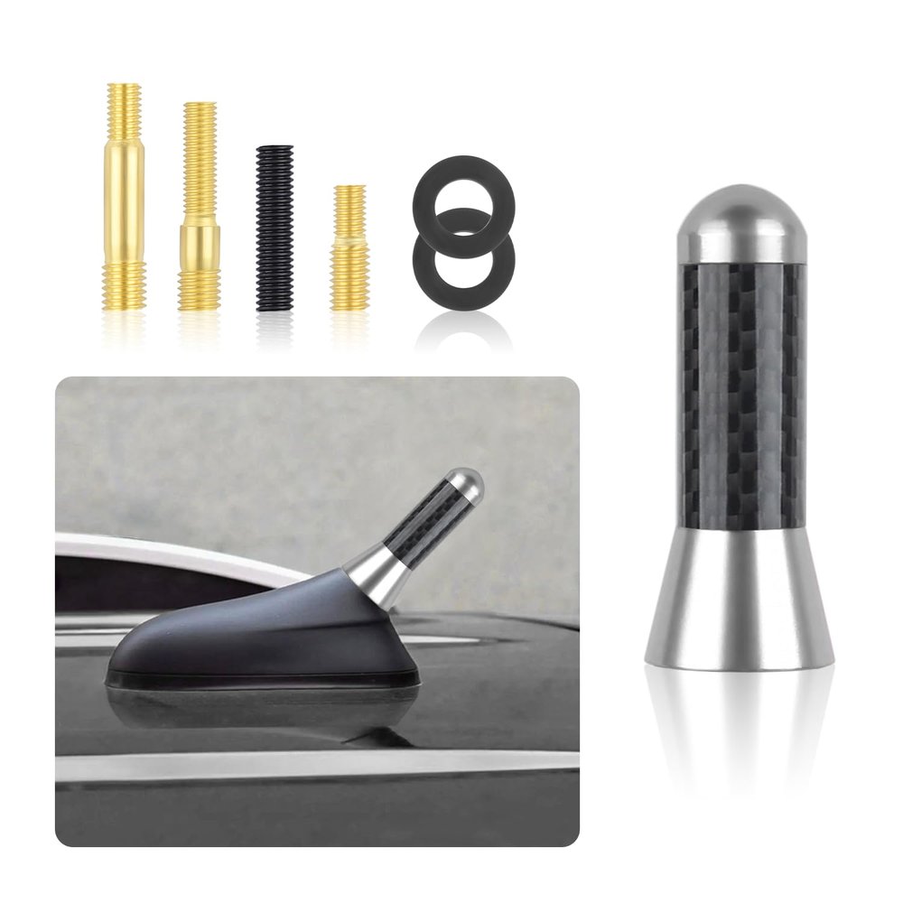 Carbon Fiber Car Antenna Includes 2 Pad & 4 Screws,Short Antennas for Decoration Compatible with Ford Infiniti Scion Toyota,Automotive Exterior Accessories Replacement (Silver)