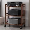 Av Media Stand 3 Tier, Bamboo Audio Rack Cabinet W/wheels & Height-Adjustable Holder for Living Room Theater Room, Amplifier Rack Shelf, Vertical Corner Entertainment Center(3 tier b,L-55cm/21in) view 1