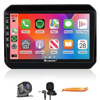 Kunfine Car CarPlay Android Auto Navigation Stereo GPS Radio Reverse Camera Display 9" IPS Touchscreen Headunit Tablet Pad Media Player for Suzuki Ignis 2016-2025, if Applicable Quad Core 4G+64G