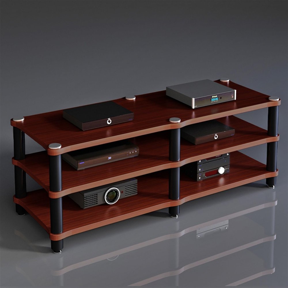 WLCGYD 3 Tier Entertainment TV Stands, Large Stereo Equipment Rack with Anti-Slip Mat for TV/CD Player/Amplifier/Game Console, Corner Entertainment Center/Audio-Video Shelving(Teak)