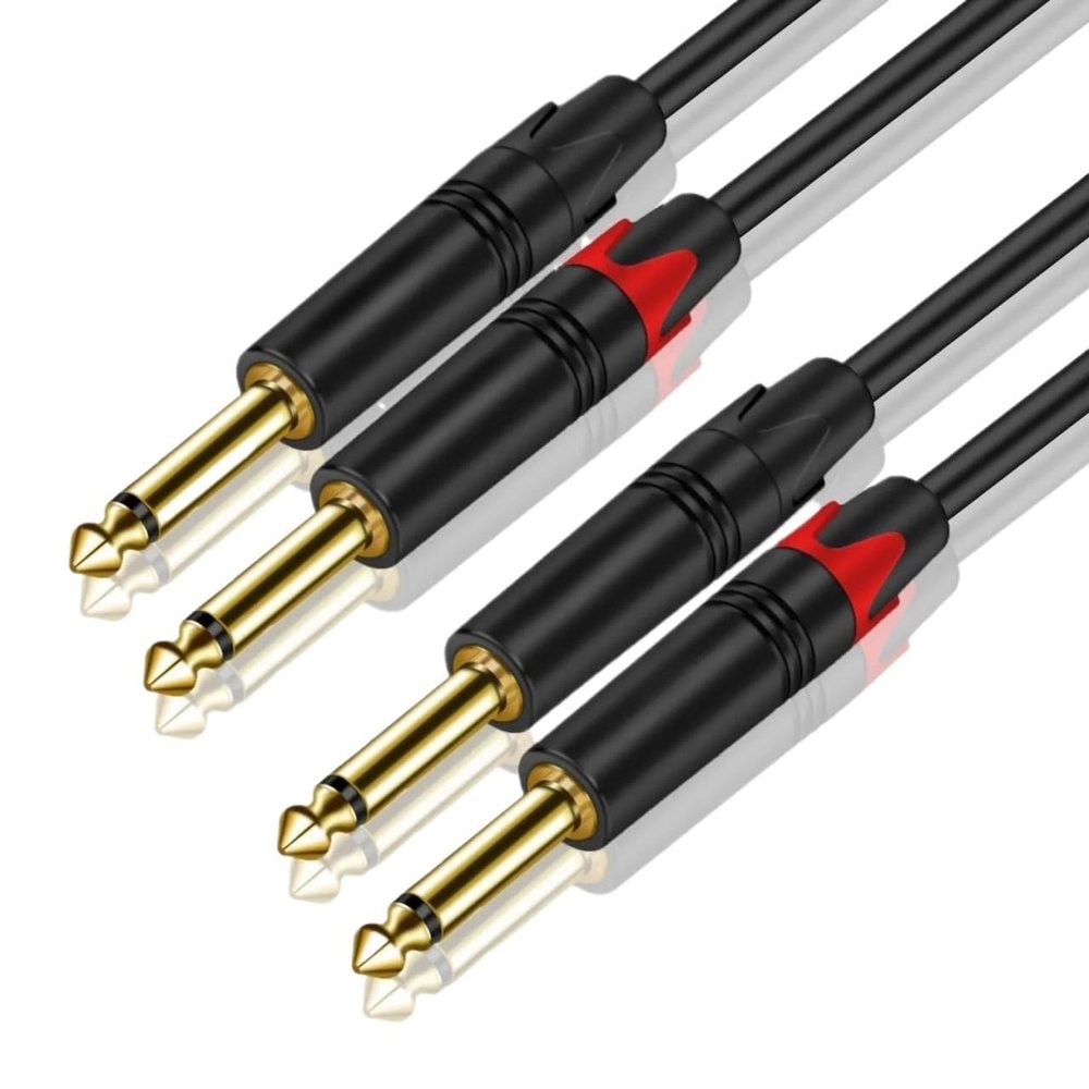 bodateng 6.35mm to 6.35mm Mono Cord, 2 x 1/4'' Mono 6.35mm Ja-ck Male to 2 x 1/4'' Male Audio Cable for Guitar Mixer(1m)