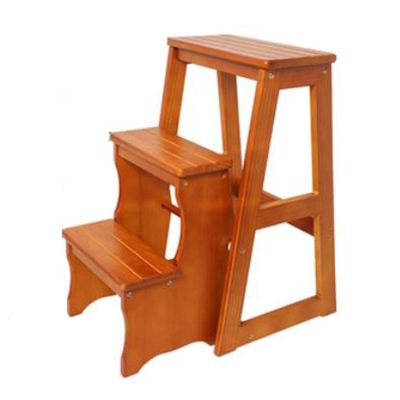 step ladder Folding 3 Tier Step Ladder Counter Stool, Multifunction 3-in-1 Wood Step Stool with Anti-Slip, Wide Pedal, Display Ladder and Storage Shelf for Library, Home Kitchen, Household Work, Garag