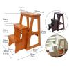 step ladder Folding 3 Tier Step Ladder Counter Stool, Multifunction 3-in-1 Wood Step Stool with Anti-Slip, Wide Pedal, Display Ladder and Storage Shelf for Library, Home Kitchen, Household Work, Garag view 2