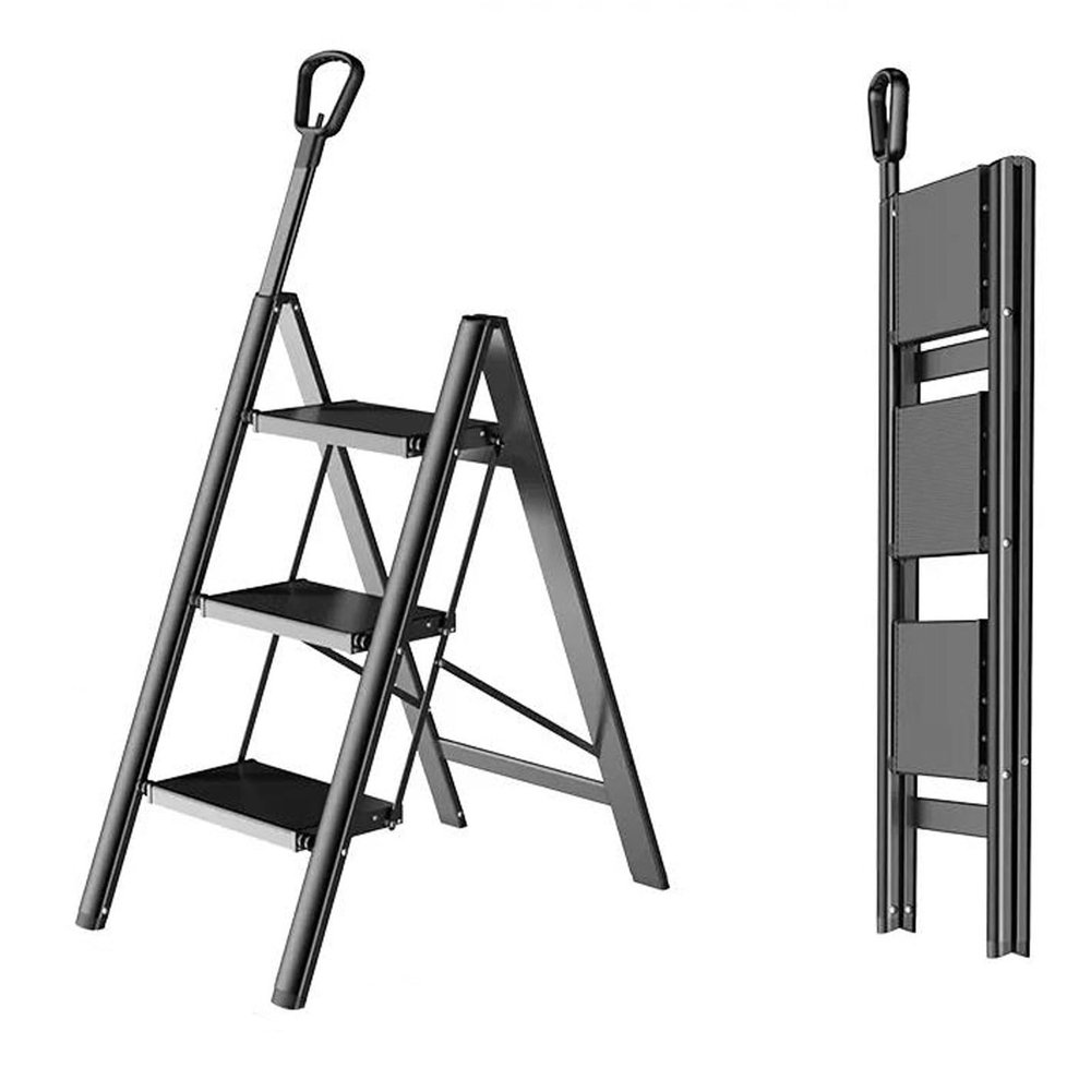 step ladder 3 Step/ 4 Step Ladder Folding Step Stool with Anti-Slip Wide Pedal and Retractable Handrail, Aluminum Portable Lightweight Step Stool for Adults Multi-Use for Home and Kitchen, Plant Stand