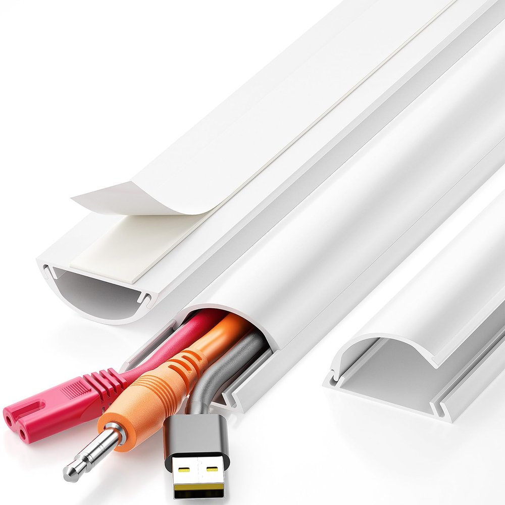Delamu 42.5'' TV Cord Hider Kit, Wall Mounted Cable Cover Hides 2-3 Wires, Paintable Cord Management Cover for Home Decoration, 1.57'' W X 0.59'' H, White