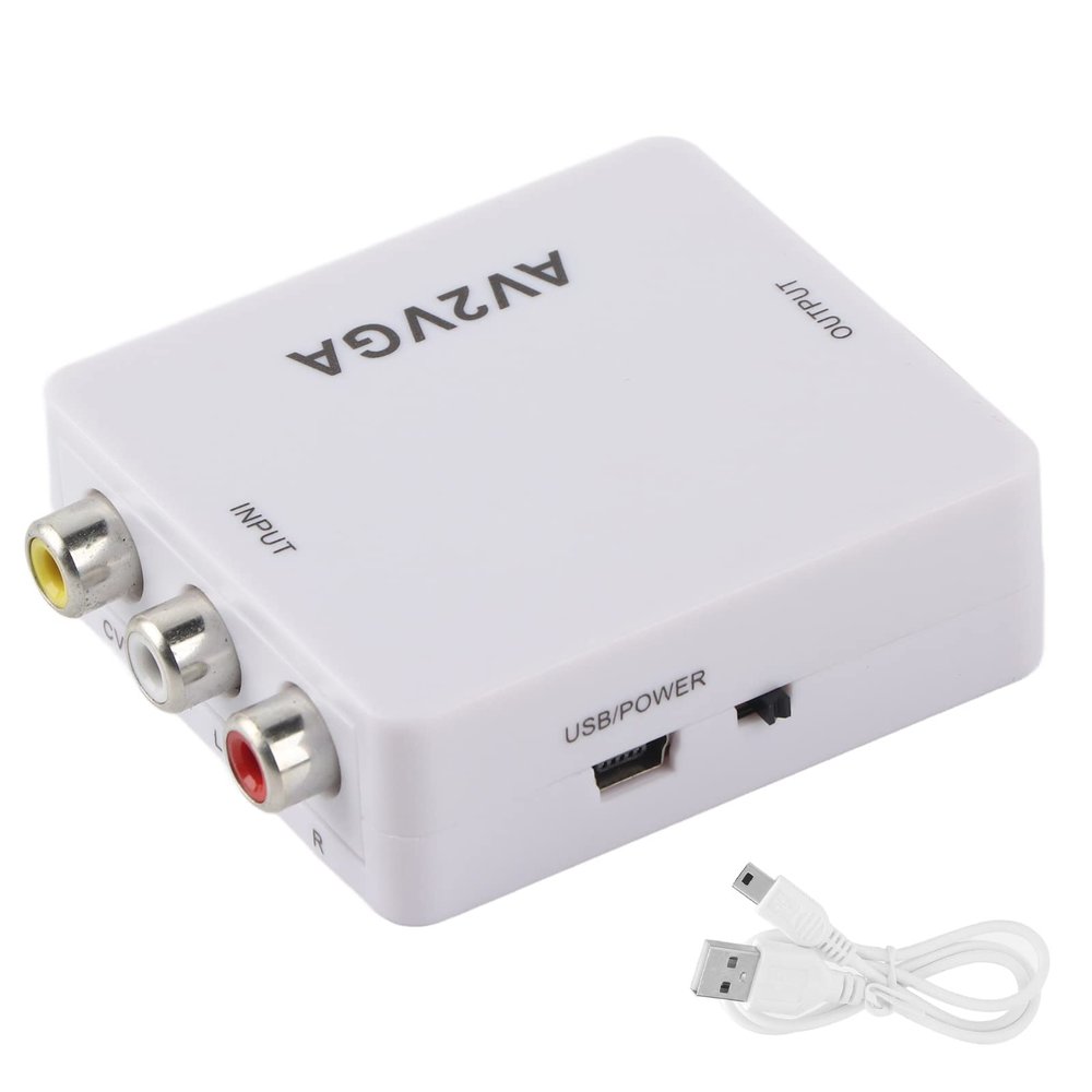 goodstumbler AV to VGA Converter, Portable 1920x1080 HD Composite AV to VGA Video Converter with USB Power Cable for TV DVD Projector Set Top Box