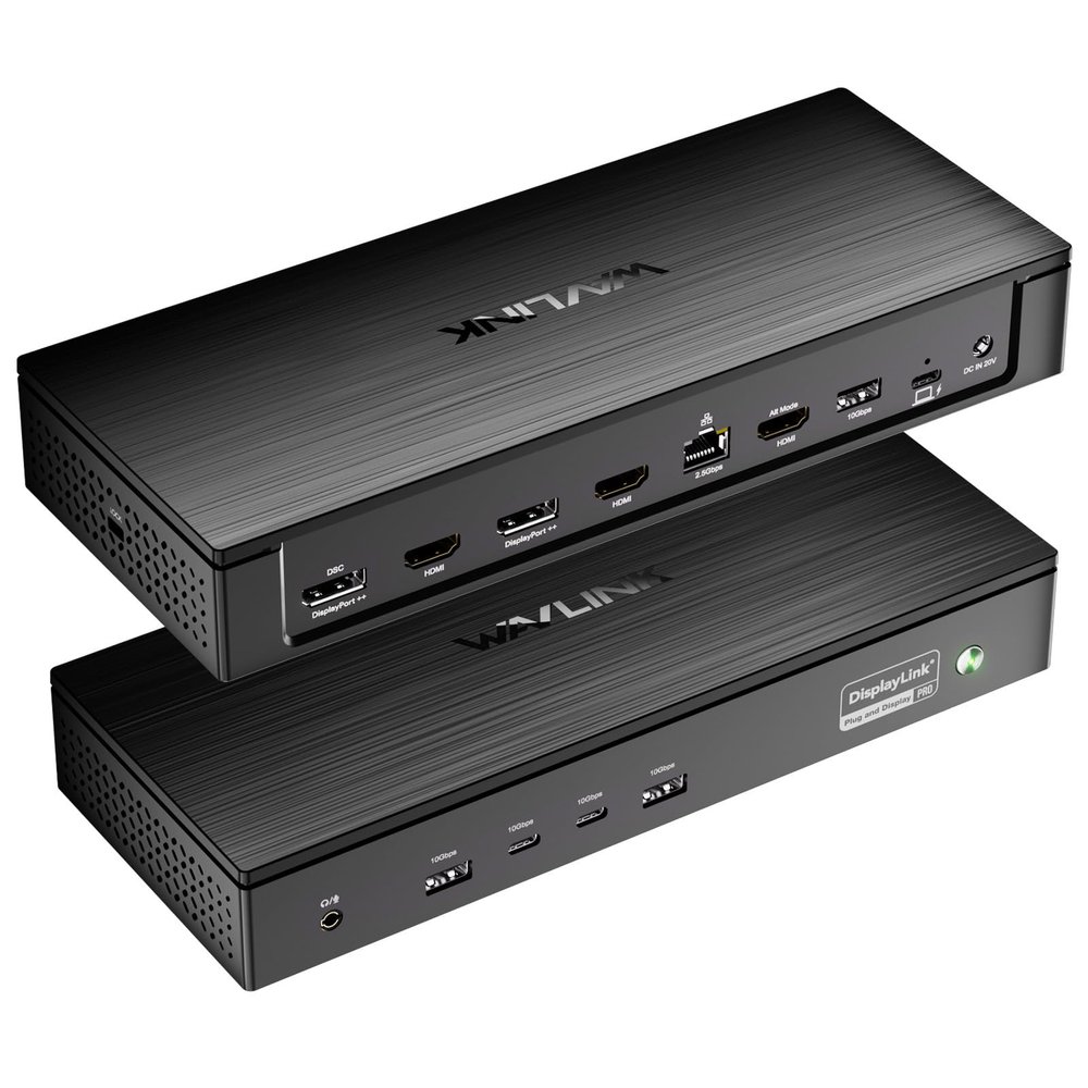 WAVLINK Pro Docking Station 5 Monitors, PD100W DisplayLink Dock Support Five 4K Displays for Mac & Windows, 2X DP 1.4(Dual 8K@60Hz), 2X HDMI 2.0, Alt HDMI, 2.5Gbps Ethernet, Driver Required DL7400
