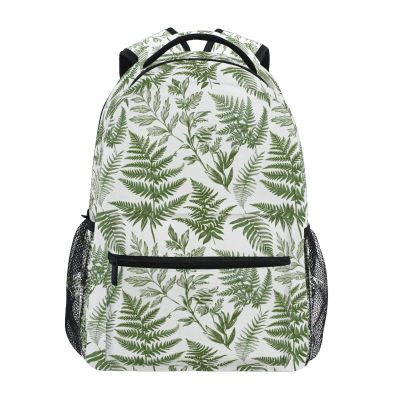 AMmao Backpack for Boys Girls Green Fern Leaves Pattern Shoulder Bag Elementary Middle High School Bookbag Laptop Bags Casual Daypack Rucksack for Men Women Teens Outdoor Travel M