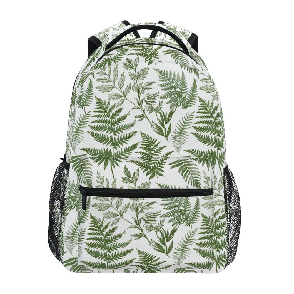 AMmao Backpack for Boys Girls Green Fern Leaves Pattern Shoulder Bag Elementary Middle High School Bookbag Laptop Bags Casual Daypack Rucksack for Men Women Teens Outdoor Travel M