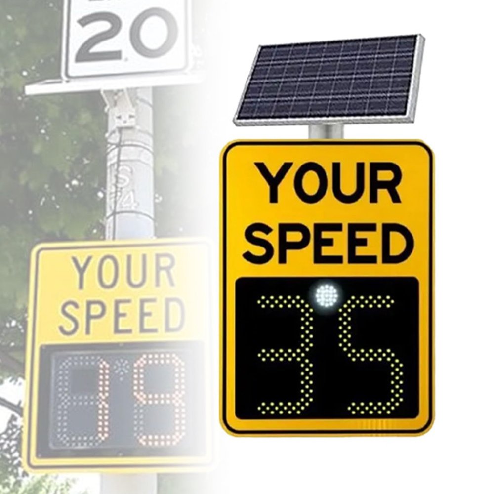 Solar Radar Speed Sign with LED Display Traffic Speed Feedback Sign, High Brightness Reflective, IP65 Waterproof, Wireless Speed Detector for Road Safety, Includes Full Accessories(24"x35")