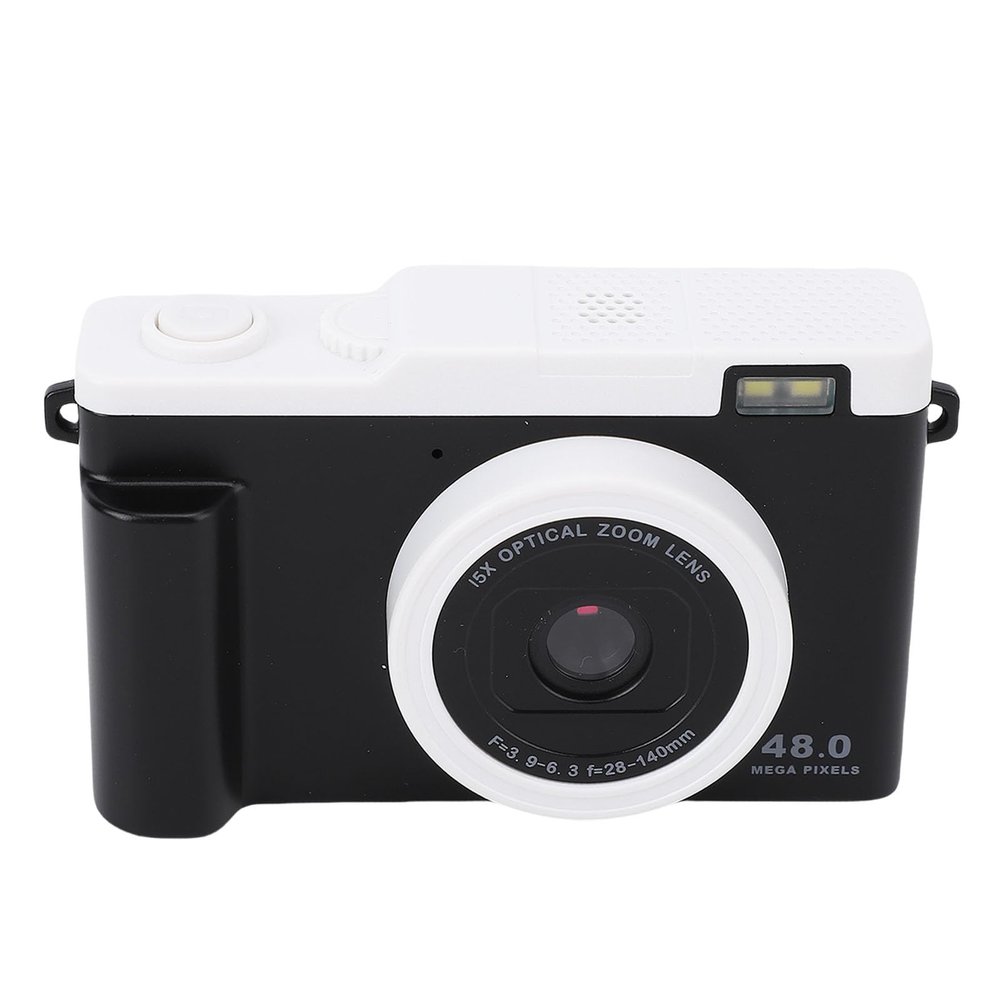 1080P Digital Camera with 48MP Dual Lens, 15x Optical Zoom, LED Flash, WiFi Transfer, Compact HD Video Camera for Travel and Daily Photography (Black)