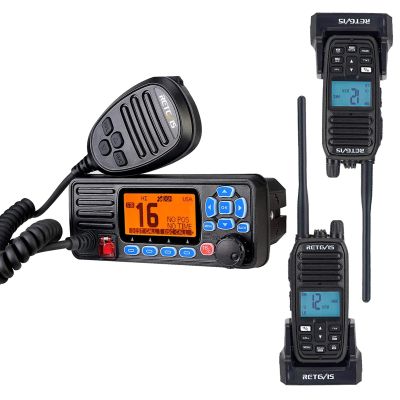 Retevis RA27 Fixed Mount Marine Radio with GPS(1 Pack) Bundle with RM21 Floating Handheld Marine Radio(2 Pack)Waterproof IP67,Triple Watch,DSC,Emergency NOAA Weather,USA/International/Marine Channels