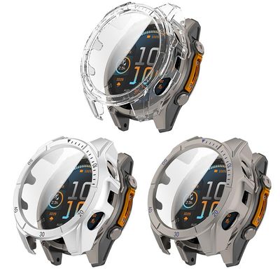 3 Pack Hard Case with Screen Protector for Garmin Tactix 8 AMOLED 47mm/51mm, Ultra-thin PC Protective Shockproof Bumper Cover (Clear/Silver/Dark Gray, Garmin Tactix 8 AMOLED 51mm)