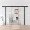 84 x 84 in Metal and Glass Sliding Double Barn Door with Installation Hardware Kit (Soft-Close Included) view 1