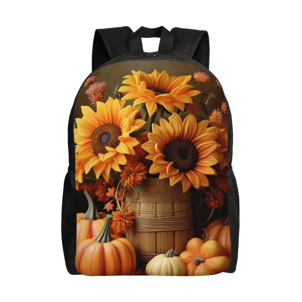 GTKSYNVE Pumpkin and Sunflower Travel Backpack for Women Men Large Laptop Bag 16.1Inch College Bag Casual Daypack