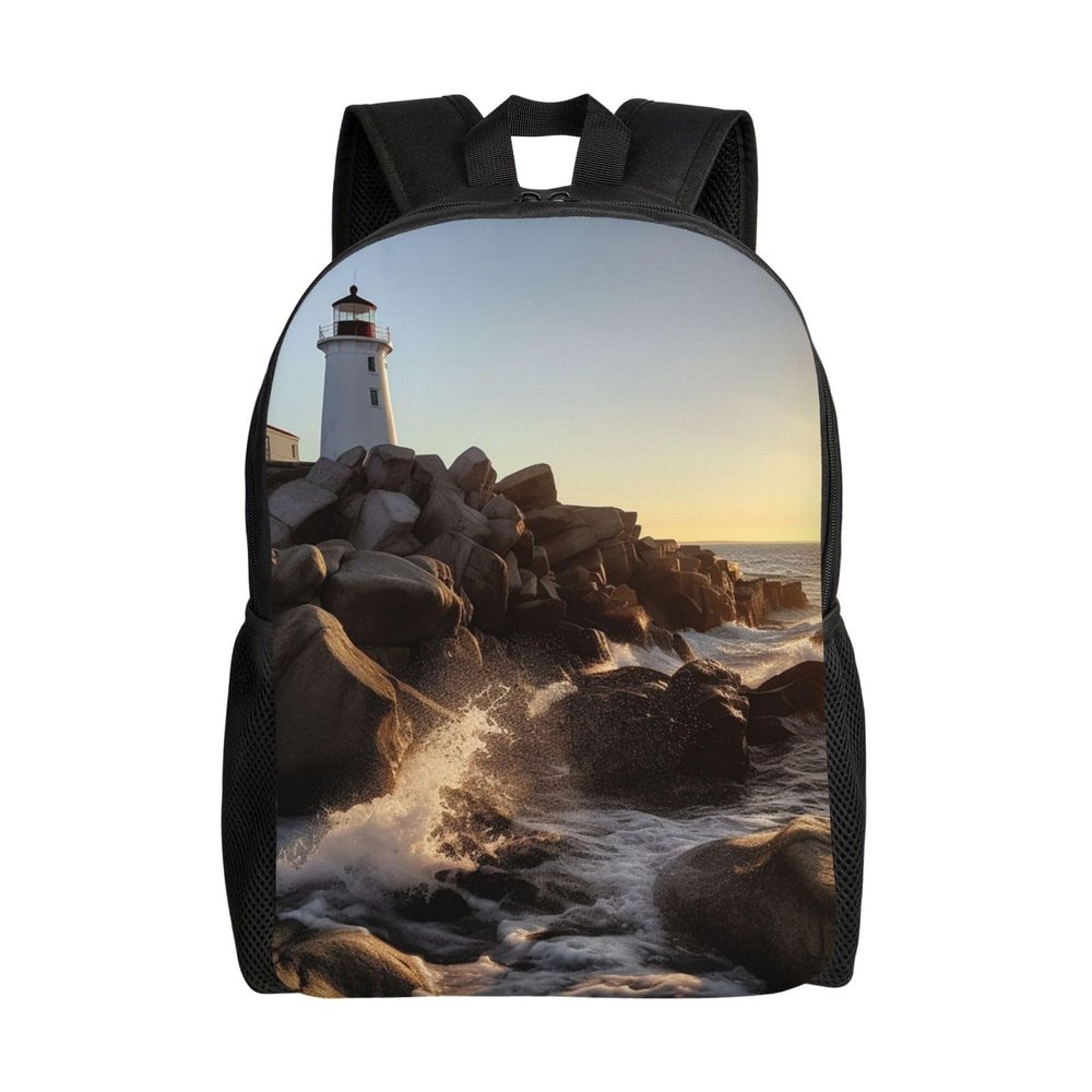 GTKSYNVE Lighthouse Rocks Seaside Travel Backpack for Women Men Large Laptop Bag 16.1Inch College Bag Casual Daypack