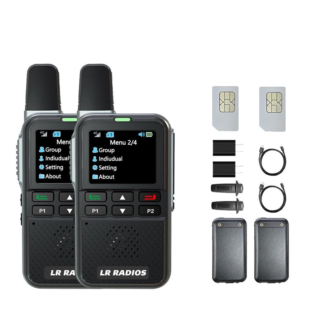 2-Pack 4G LTE PoC Long Range Walkie Talkies with SIM Cards - Unlimited Range Global Push-to-Talk Radios, Portable One-Touch PTT Two-Way Radios for Outdoor, Construction & Fleet Communication