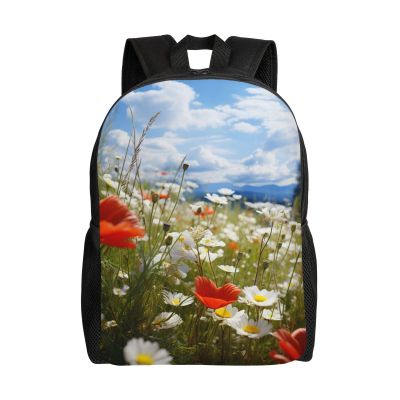 GTKSYNVE Meadow and Daisy Flowers Travel Backpack for Women Men Large Laptop Bag 16.1Inch College Bag Casual Daypack