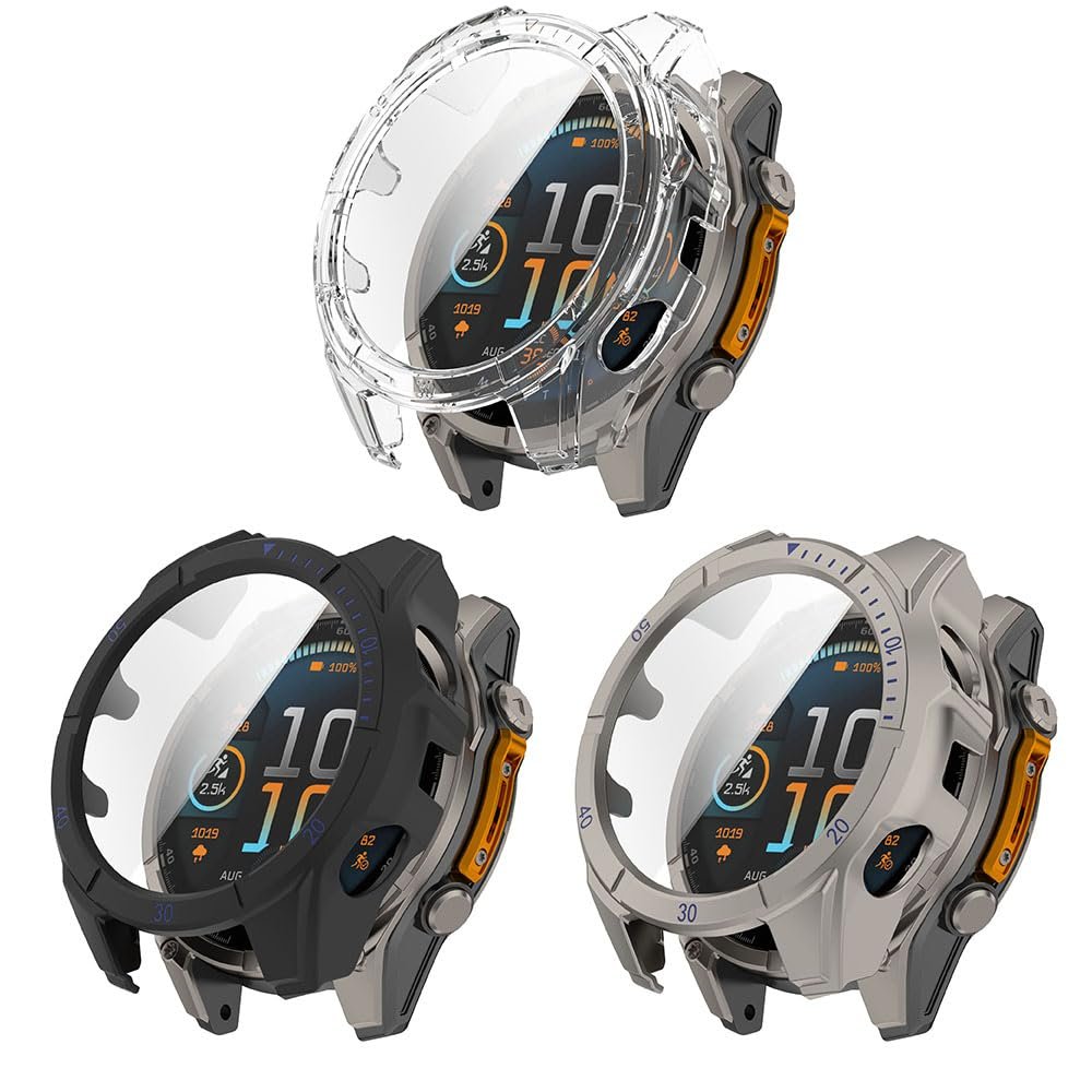 3 Pack Hard Case with Screen Protector for Garmin Tactix 8 Solar 47mm 51mm, Ultra-thin PC Protective Case Shockproof Anti-Scratch Cover (Clear/Black&blue/Dark Gray, Garmin Tactix 8 Solar 47mm)