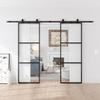 48 x 84 in Metal and Glass Sliding Double Barn Door with Installation Hardware Kit (Soft-Close Included) view 1