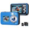 Underwater Camera, Selfie Dual Screens 4K 48MP 11FT Autofocus Waterproof Digital Camera for Snorkeling,16X Zoom, 64GB Card, 2 Batteries, Fill Light (Blue) view 1