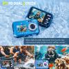 Underwater Camera, Selfie Dual Screens 4K 48MP 11FT Autofocus Waterproof Digital Camera for Snorkeling,16X Zoom, 64GB Card, 2 Batteries, Fill Light (Blue) view 4