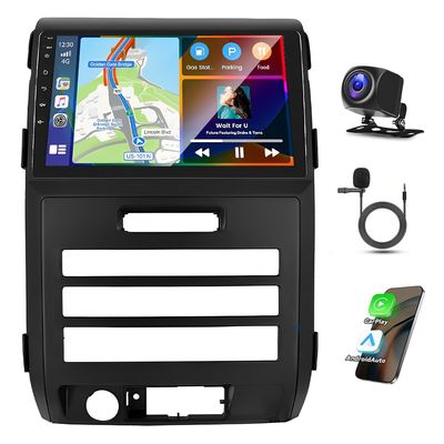 Car Stereo for Ford F150 2009-2014 (Auto AC Only) with Wireless Carplay Android Auto, 9" Touchscreen Android 13 Double Din Car Radio Receiver w/GPS WiFi Bluetooth SWC BT FM RDS Backup Camera, 2G+32G