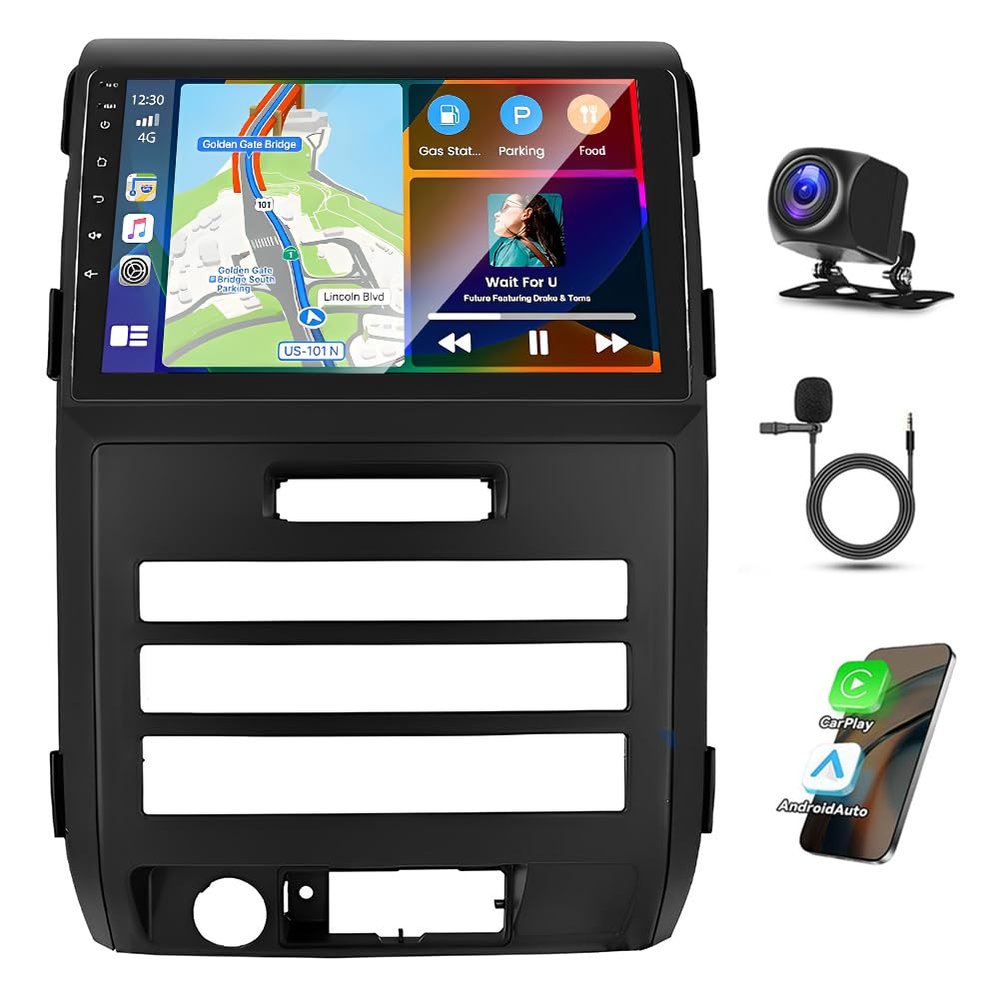 Car Stereo for Ford F150 2009-2014 (Auto AC Only) with Wireless Carplay Android Auto, 9" Touchscreen Android 13 Double Din Car Radio Receiver w/GPS WiFi Bluetooth SWC BT FM RDS Backup Camera, 2G+32G