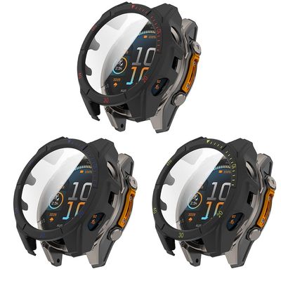 3 Pack Hard Case with Screen Protector for Garmin Tactix 8 Solar 47mm 51mm, Ultra-thin PC Protective Case Shockproof Anti-Scratch Cover (Black&Red/Black&blue/Black&Green, Garmin Tactix 8 Solar 51mm)