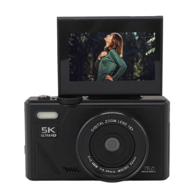 5K Digital Camera for Photography, 75MP HD Autofocus Video Camera 180 Flip Screen with 18X Digital Zoom, 128GB Expandable (Black)