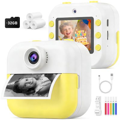 DITUPAN Kids Camera Instant Print for Christmas Birthday Gifts Age 5-12,Selfie Digital with 1080P Videos Toddler Portable Travel Toy 6 7 8 9 10 11 Year Old Boys Girls-Yellow