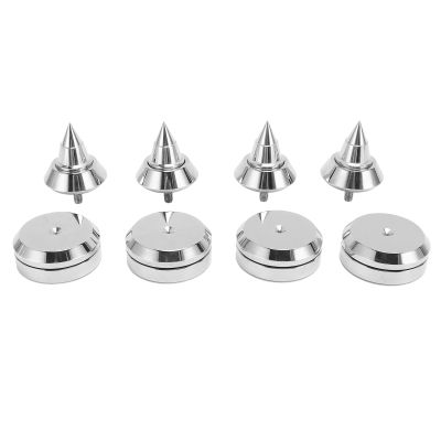 4 Set M6 Silver Aluminum Alloy Speaker Isolation Spike Pad Feet for CD DVD Player Amplifier, Vibration Damping, Easy Install, Thick Density Sound, High Damping Material