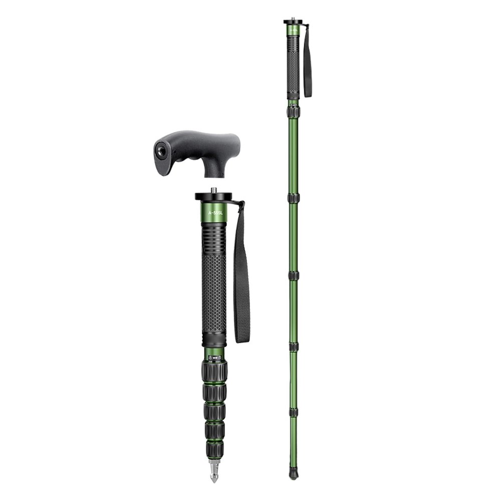 Camera Monopod, Aluminum Portable Compact Lightweight Travel Monopod with Carrying Bag, Walking Stick Handle, 6 Sections up to 61in, 10kg Load (Green)